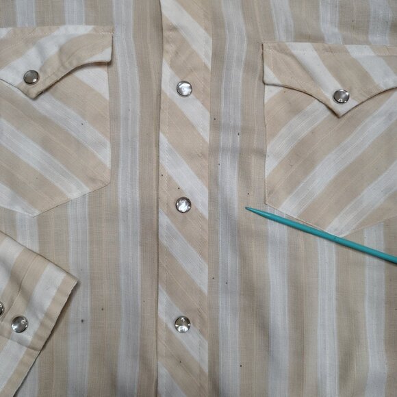 VINTAGE Wrangler Shirt Pearl Snap Long Sleeve Striped Long Tails Size 18.5-36 - Picture 3 of 12